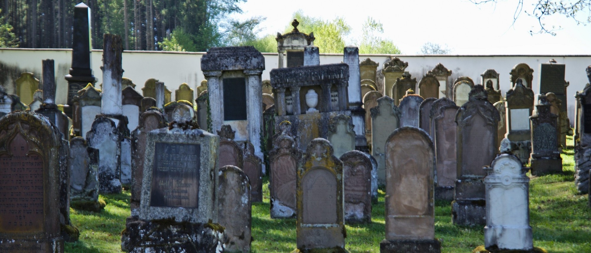 Grabsteine mit hebräischen Inschriften auf dem Friedhof in Krumbach. Führt zur Unterseite &quot;Krumbach&quot;.